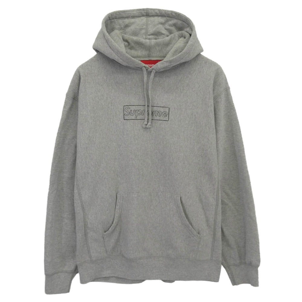 Supreme シュプリーム 21SS KAWS Chalk Logo HoodedSweatshirt カウズ チョークボックスロゴ プルオーバー スウェットパーカー フーディ グレー系 L【中古】