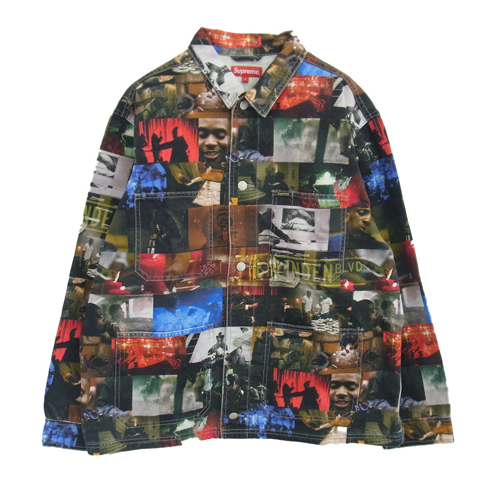 Supreme シュプリーム 21AW Nas DMX Collage Denim Chore Coat ナズ ムービーフォト 総柄 チョアコート カバーオールジャケット マルチカラー系 L【中古】