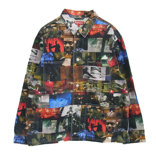 Supreme シュプリーム 21AW Nas DMX Collage Denim Chore Coat ナズ ムービーフォト 総柄 チョアコート カバーオールジャケット マルチカラー系 L【中古】