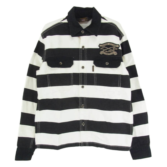 VANSON バンソン ボーダー 刺繍 ワッペン ワーク ジャケット ブラック系 M【中古】