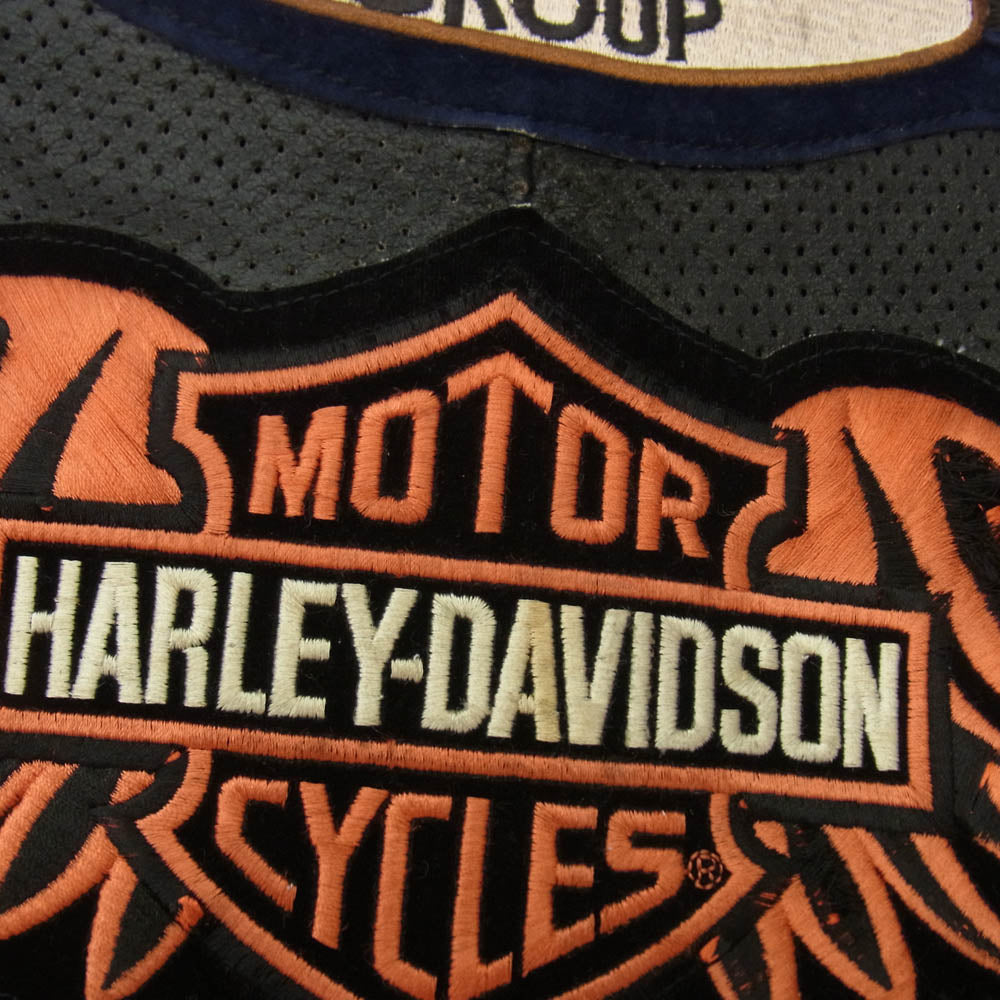 HARLEY DAVIDSON ハーレーダビッドソン ロゴ ワッペン レザー メッシュ ベスト ブラック系 M【中古】