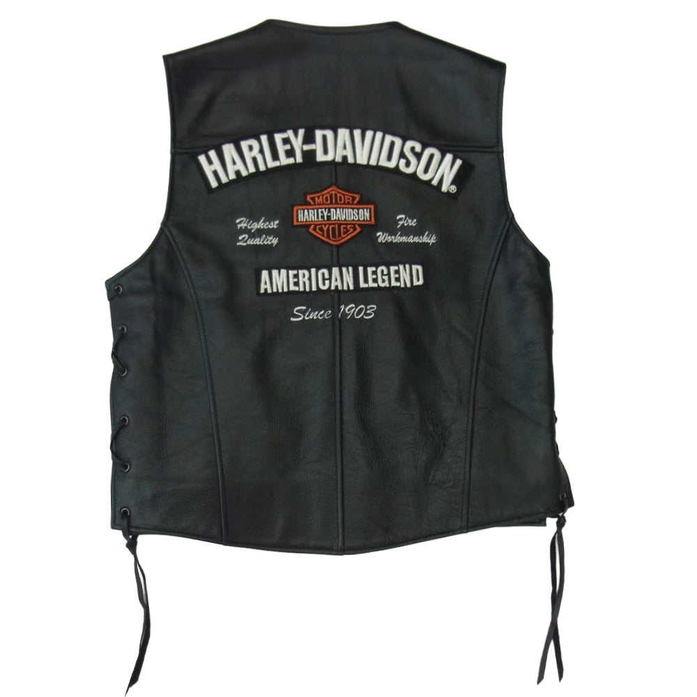 HARLEY DAVIDSON ハーレーダビッドソン ロゴ ワッペン 刺繍 レザー ベスト ブラック系【中古】