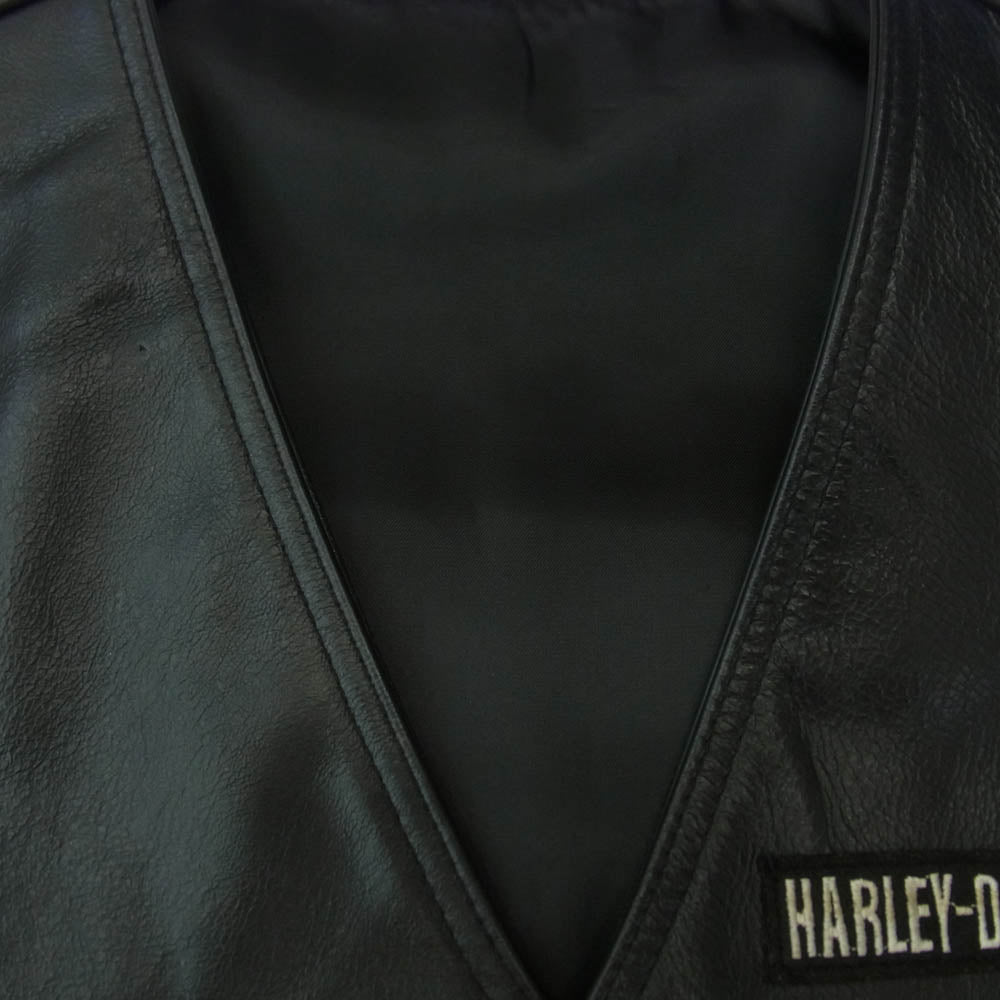 HARLEY DAVIDSON ハーレーダビッドソン ロゴ ワッペン 刺繍 レザー ベスト ブラック系【中古】