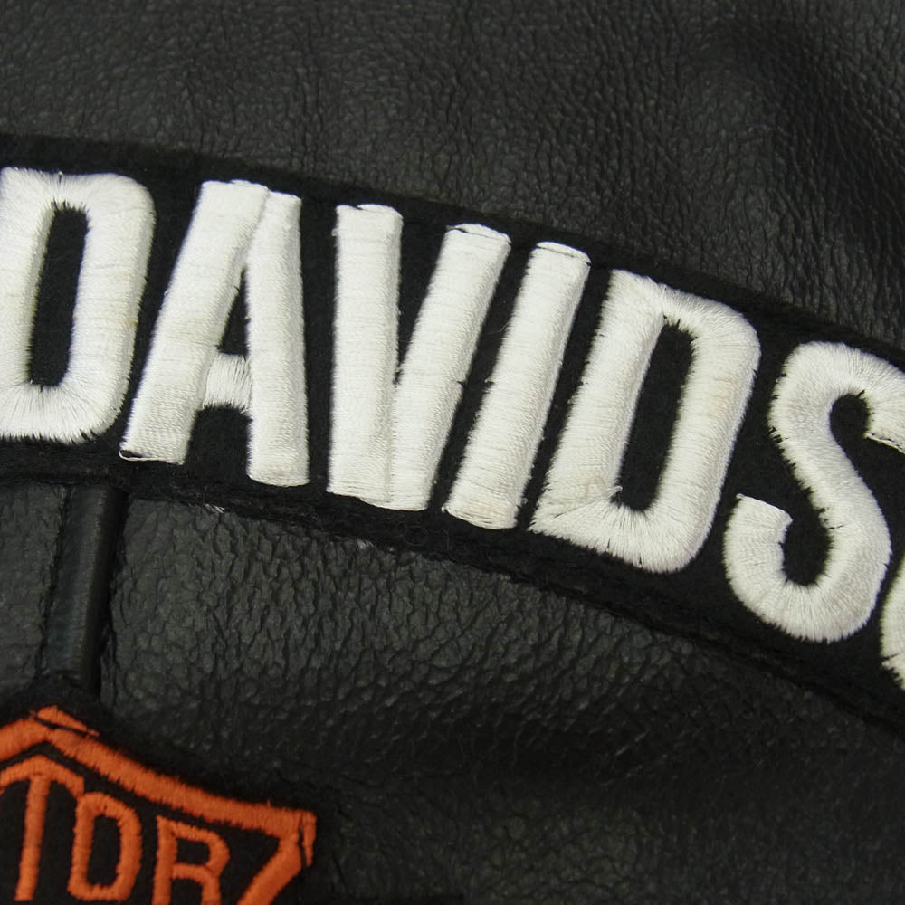 HARLEY DAVIDSON ハーレーダビッドソン ロゴ ワッペン 刺繍 レザー ベスト ブラック系【中古】
