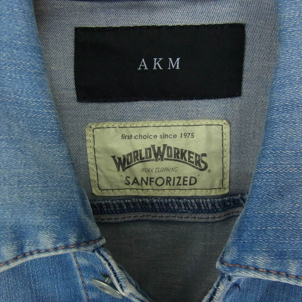 AKM エイケイエム × World Workers B200-CNP035 ウォッシュ加工ストレッチ Gジャン デニムジャケット インディゴブルー系 M【中古】