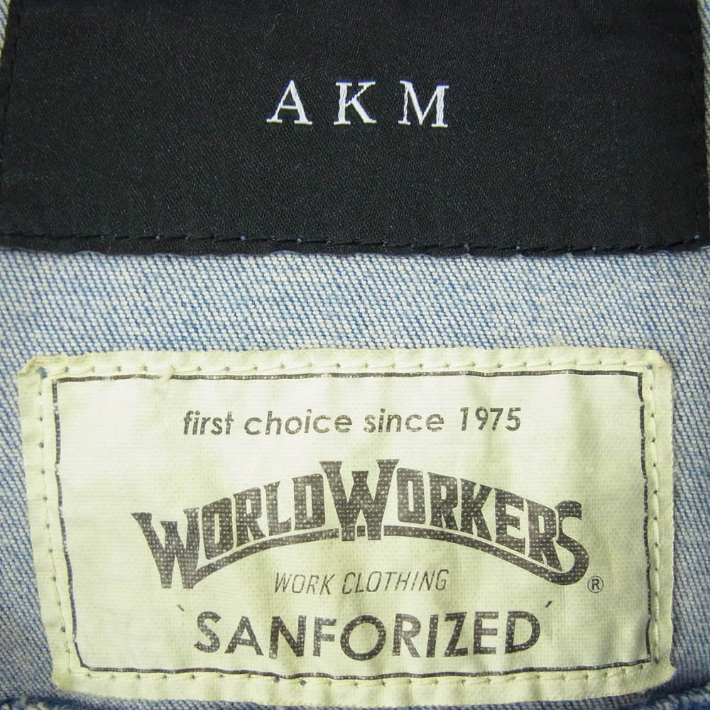 AKM エイケイエム × World Workers B200-CNP035 ウォッシュ加工ストレッチ Gジャン デニムジャケット インディゴブルー系 M【中古】