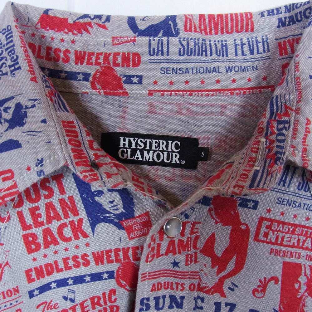 HYSTERIC GLAMOUR ヒステリックグラマー 0224AH02 プリント デザイン ウエスタン 長袖 シャツ グレー系 S【中古】