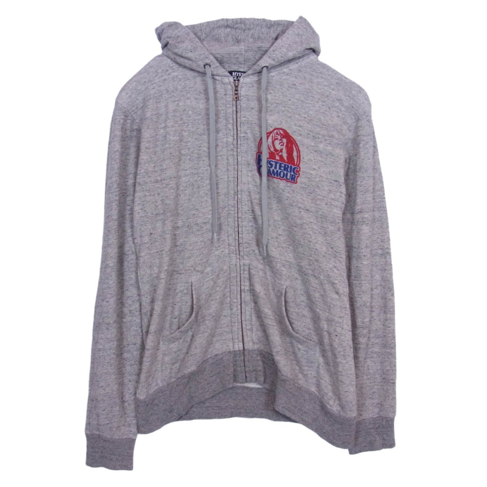 HYSTERIC GLAMOUR ヒステリックグラマー 0223CF03 リネン混 ガールプリント ジップ パーカー グレー系 S【中古】