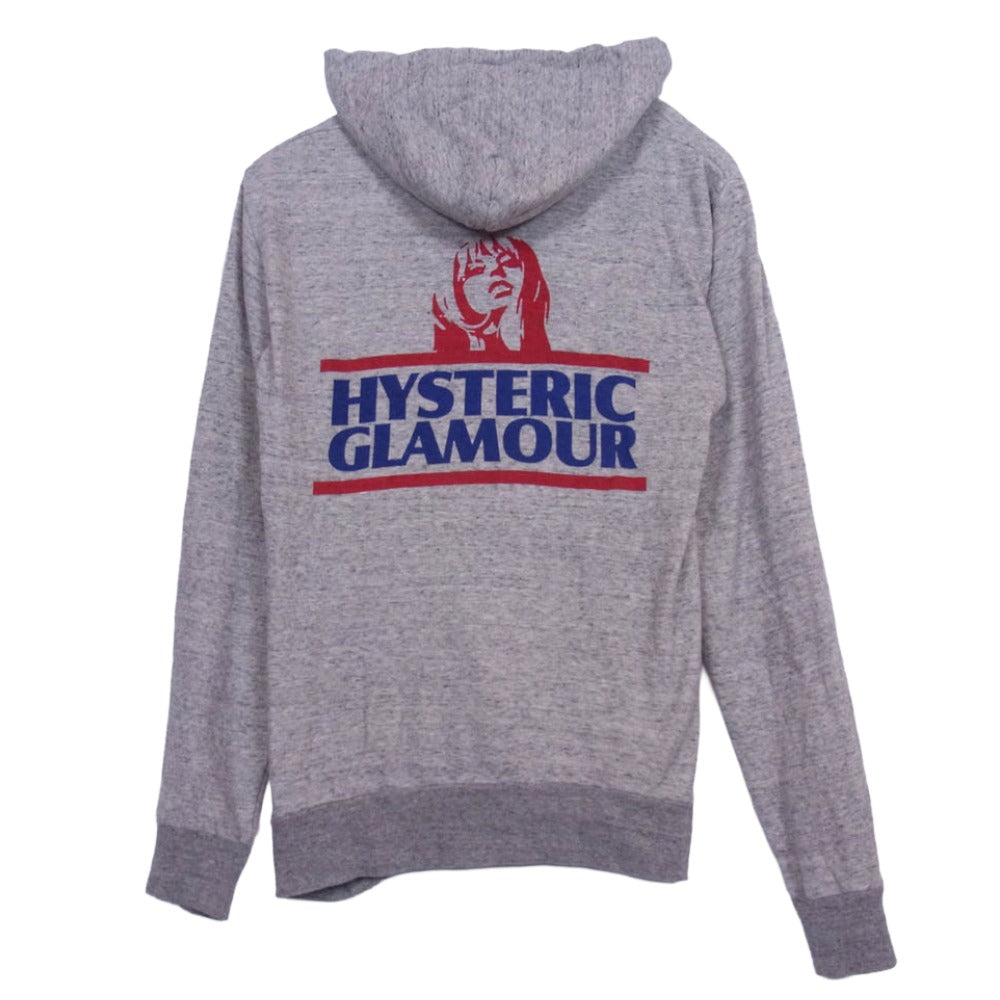 HYSTERIC GLAMOUR ヒステリックグラマー 0223CF03 リネン混 ガールプリント ジップ パーカー グレー系 S【中古】