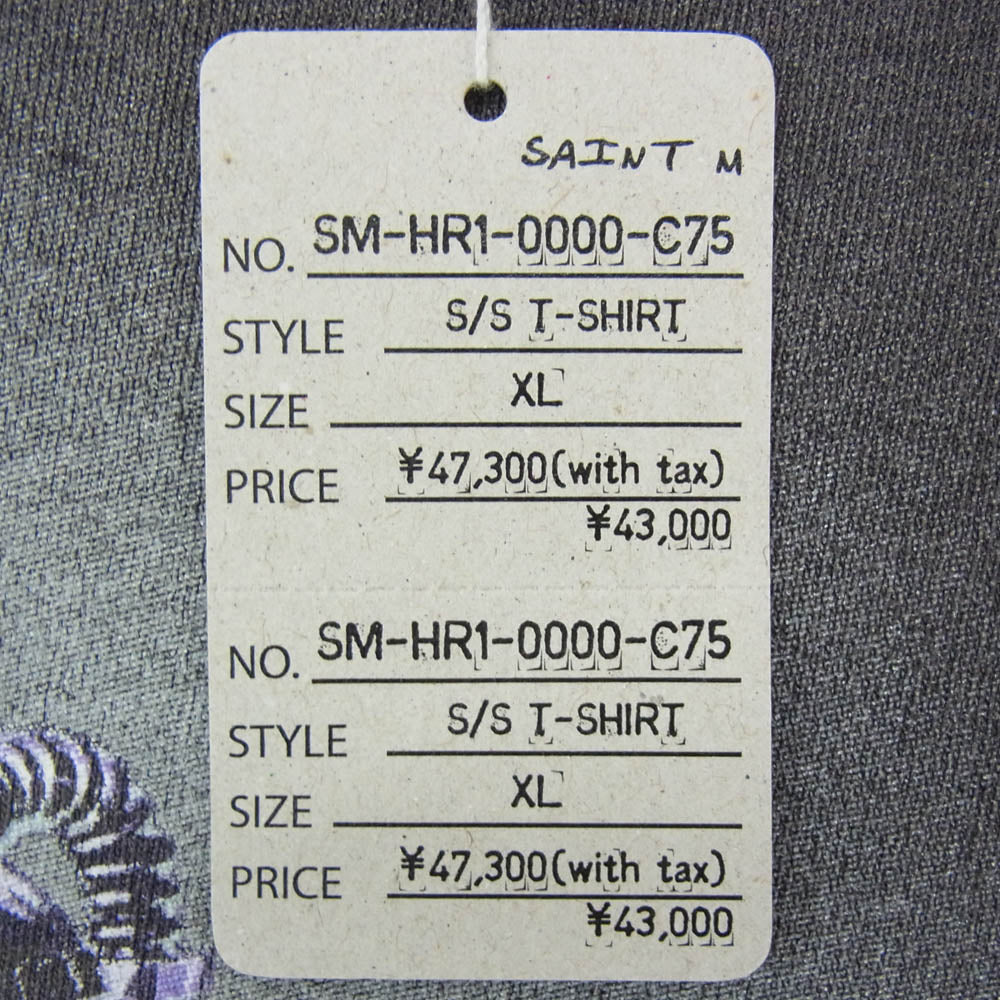 SAINT MICHAEL セントマイケル SM-HR1-0000-C75 SRYM_SS TEE MASK 加工 プリント Tシャツ チャコール系 XL【新古品】【未使用】【中古】