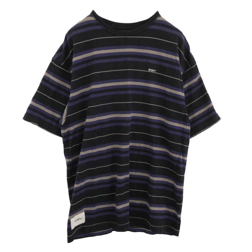 WTAPS ダブルタップス 23SS 231ATDT-CSM30 COTTON TEXTILE SIGN コットン テキスタイル サイン ショートスリーブ ボーダー 半袖 Tシャツ ネイビー系 マルチカラー系 X 04【中古】