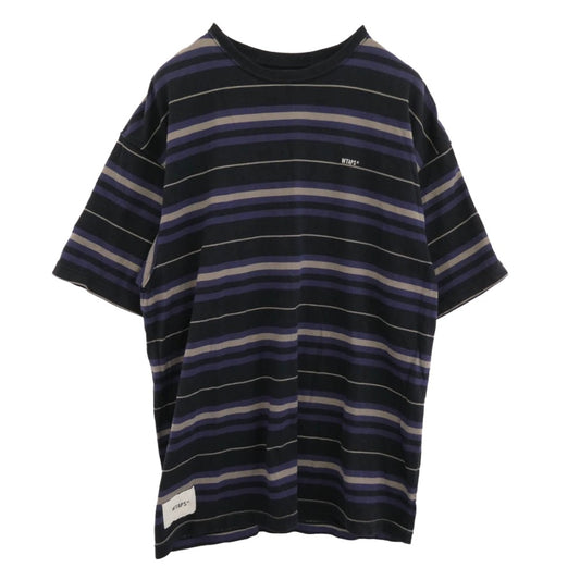 WTAPS ダブルタップス 23SS 231ATDT-CSM30 COTTON TEXTILE SIGN コットン テキスタイル サイン ショートスリーブ ボーダー 半袖 Tシャツ ネイビー系 マルチカラー系 X 04【中古】