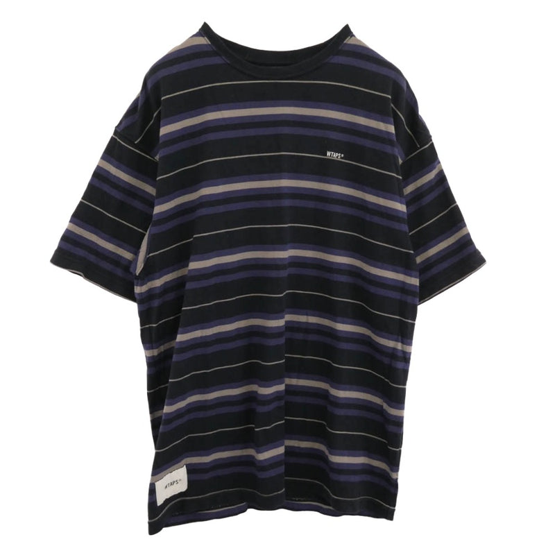 WTAPS ダブルタップス 23SS 231ATDT-CSM30 COTTON TEXTILE SIGN コットン テキスタイル サイン ショートスリーブ ボーダー 半袖 Tシャツ ネイビー系 マルチカラー系 X 04【中古】