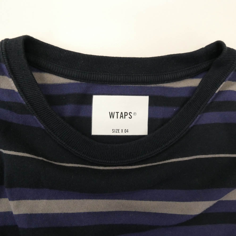 WTAPS ダブルタップス 23SS 231ATDT-CSM30 COTTON TEXTILE SIGN コットン テキスタイル サイン ショートスリーブ ボーダー 半袖 Tシャツ ネイビー系 マルチカラー系 X 04【中古】