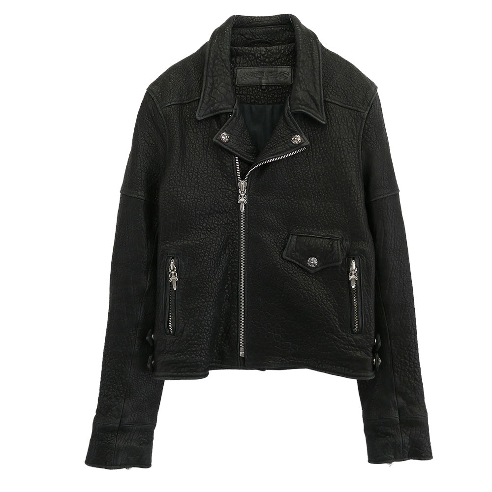 CHROME HEARTS クロムハーツ（原本無） CRETIN LTHR クリティン グレインシープレザー ダブルライダースジャケット ブラック系 S【中古】