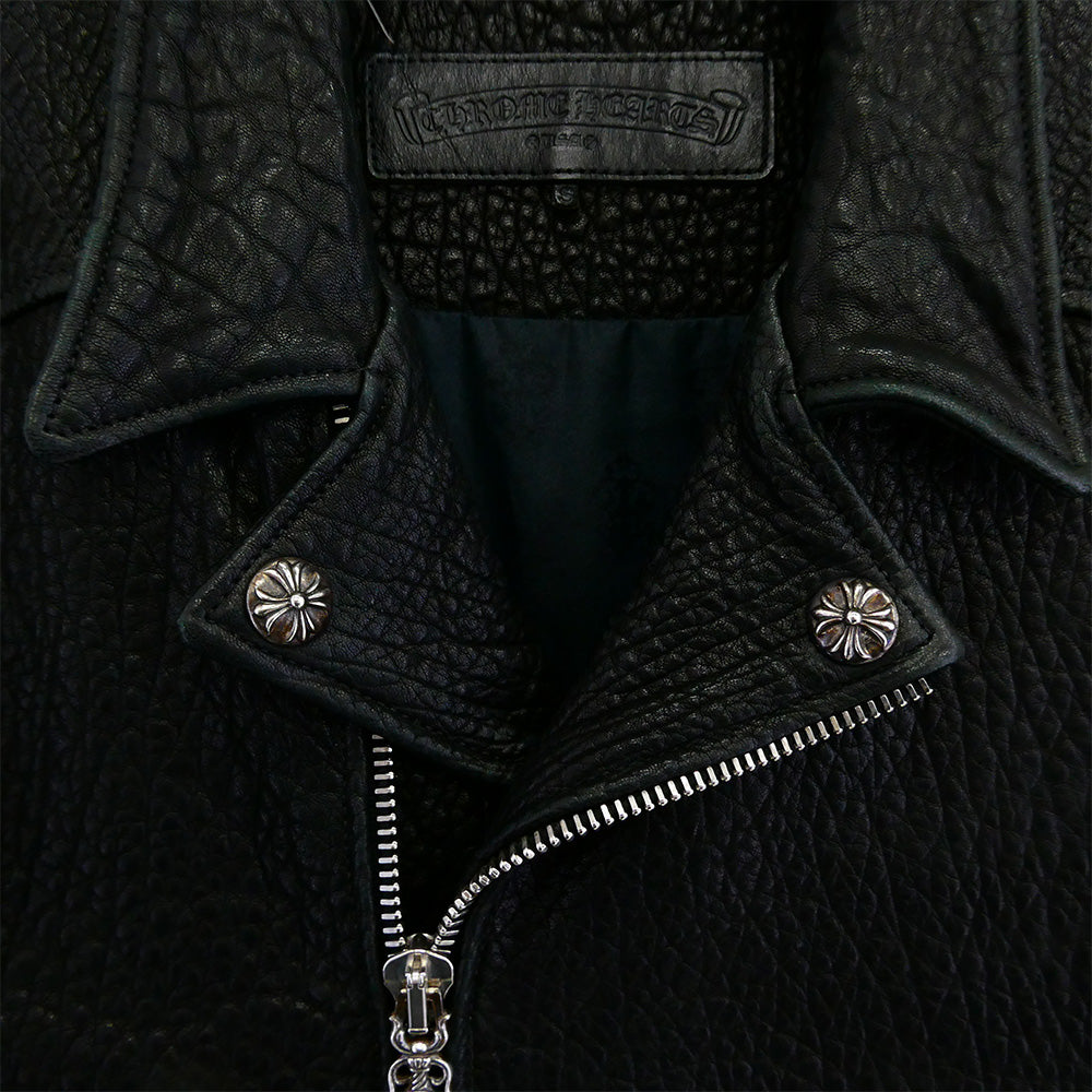 CHROME HEARTS クロムハーツ（原本無） CRETIN LTHR クリティン グレインシープレザー ダブルライダースジャケット ブラック系 S【中古】