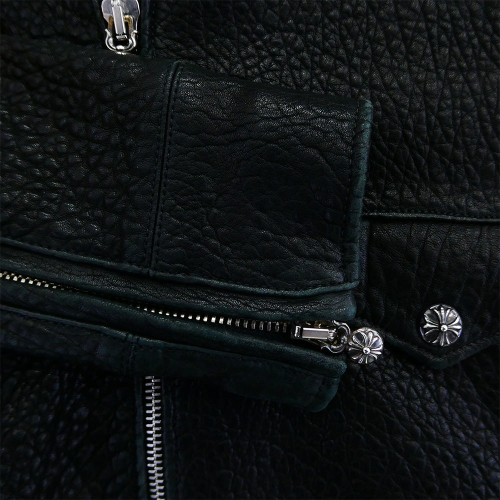 CHROME HEARTS クロムハーツ（原本無） CRETIN LTHR クリティン グレインシープレザー ダブルライダースジャケット ブラック系 S【中古】