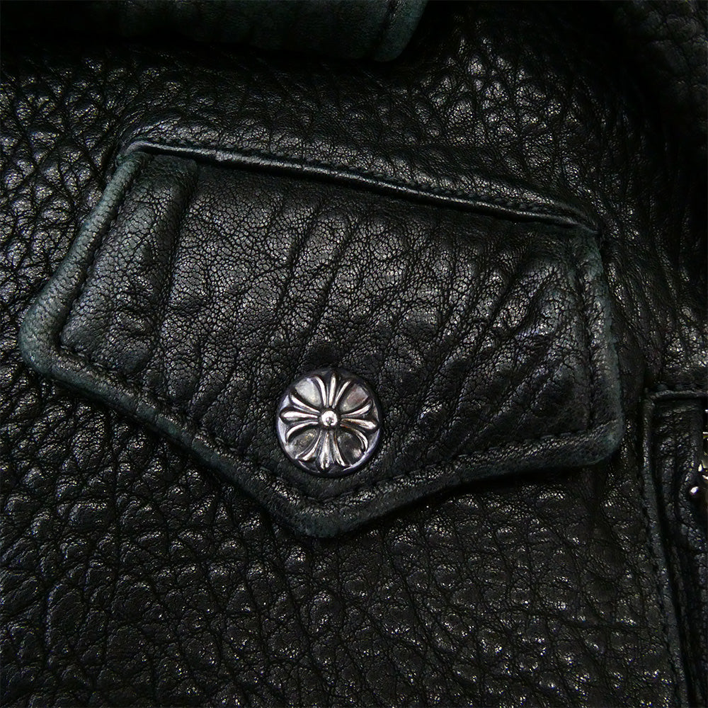 CHROME HEARTS クロムハーツ（原本無） CRETIN LTHR クリティン グレインシープレザー ダブルライダースジャケット ブラック系 S【中古】