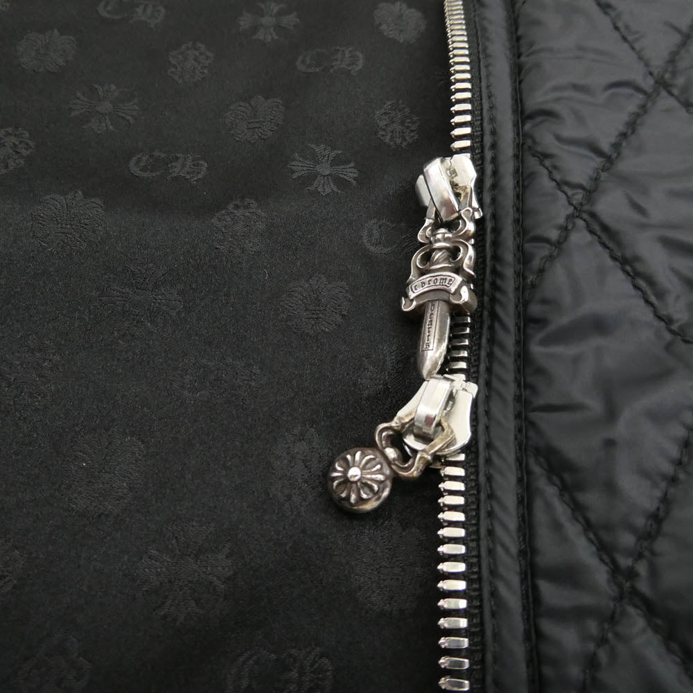 CHROME HEARTS クロムハーツ（原本有） PAPA FBRC CEM CRS STRIPE セメタリークロスレザーパッチ ダガージップ キルティング ベスト ブラック系 S【中古】