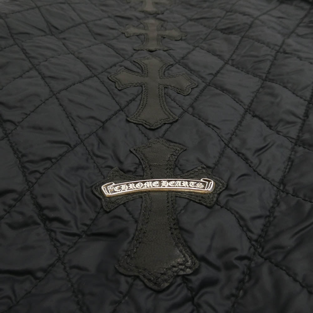 CHROME HEARTS クロムハーツ（原本有） PAPA FBRC CEM CRS STRIPE セメタリークロスレザーパッチ ダガージップ キルティング ベスト ブラック系 S【中古】