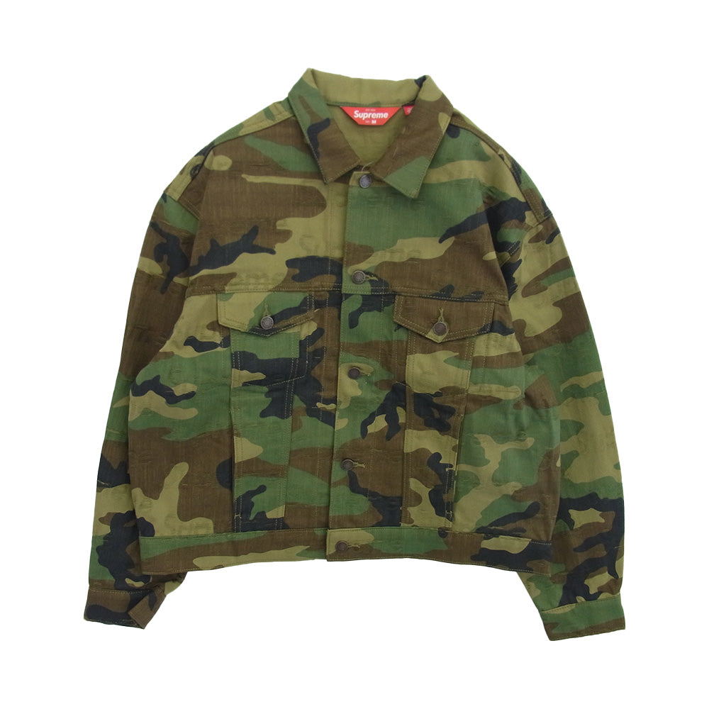 Supreme シュプリーム 25AW Jacquard Logos Denim Trucker Jacket ジャカード ロゴス デニム トラッカージャケット カーキ系 M【極上美品】【中古】