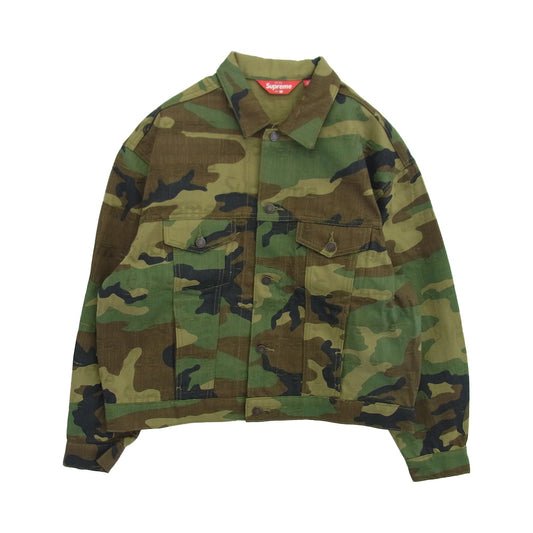 Supreme シュプリーム 25AW Jacquard Logos Denim Trucker Jacket ジャカード ロゴス デニム トラッカージャケット カーキ系 M【極上美品】【中古】