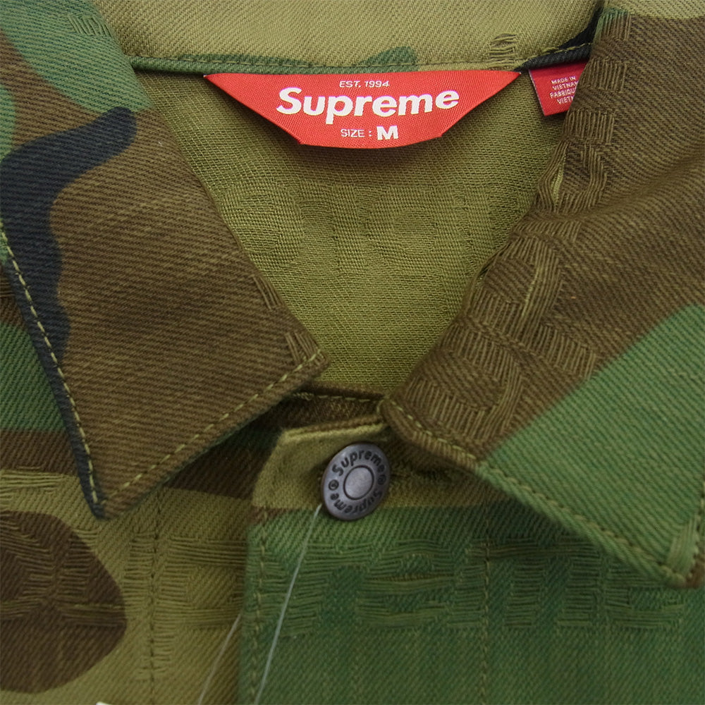 Supreme シュプリーム 25AW Jacquard Logos Denim Trucker Jacket ジャカード ロゴス デニム トラッカージャケット カーキ系 M【極上美品】【中古】