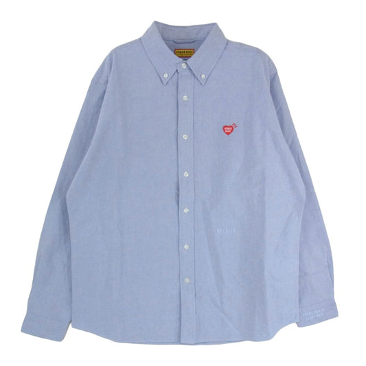 HUMAN MADE ヒューマンメイド 25SS Oxford BD L/S Shirt Blue オックスフォード BD L/S シャツ ハートワッペン 刺繍 長袖 ボタンダウンシャツ ブルー ライトブルー系 L【中古】