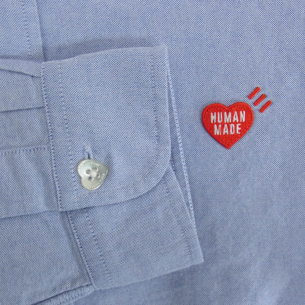 HUMAN MADE ヒューマンメイド 25SS Oxford BD L/S Shirt Blue オックスフォード BD L/S シャツ ハートワッペン 刺繍 長袖 ボタンダウンシャツ ブルー ライトブルー系 L【中古】