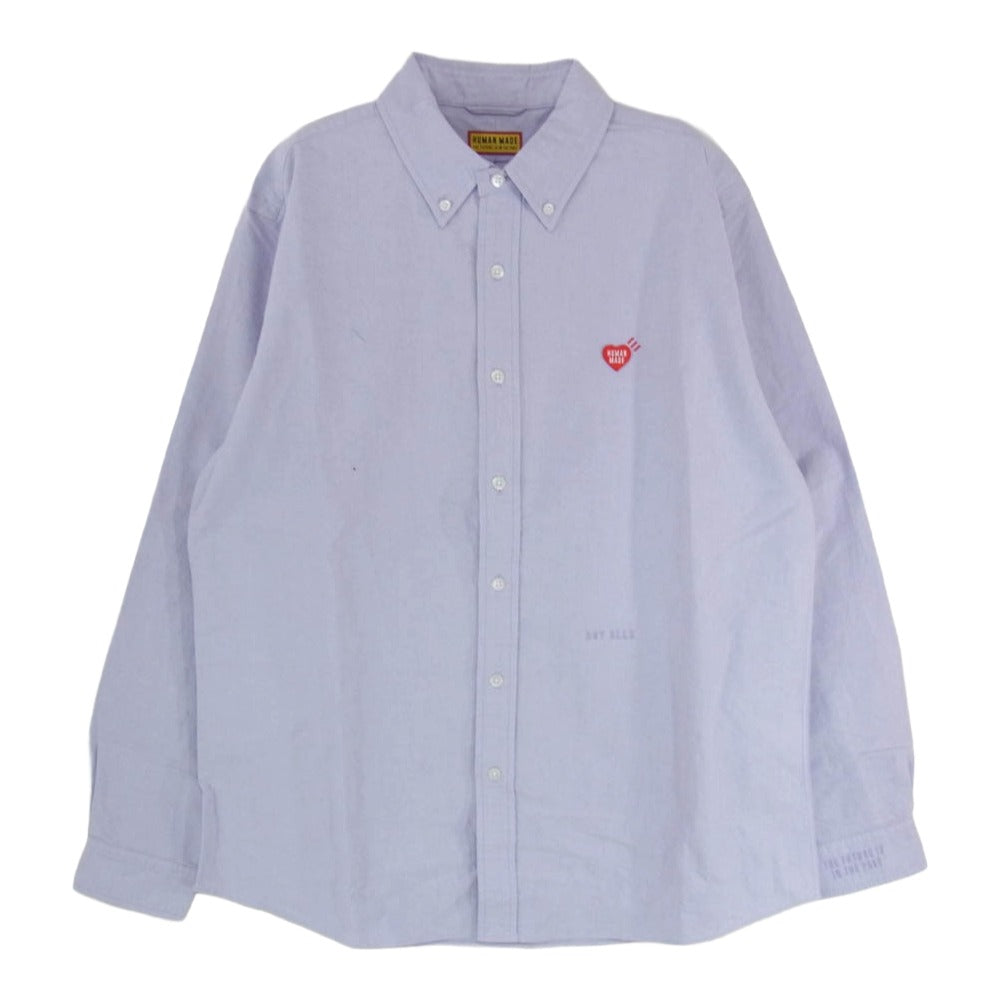HUMAN MADE ヒューマンメイド 25SS Oxford BD L/S Shirt Purple オックスフォード BD L/S シャツ ハートワッペン 刺繍 長袖 ボタンダウンシャツ パープル パープル系 L【中古】