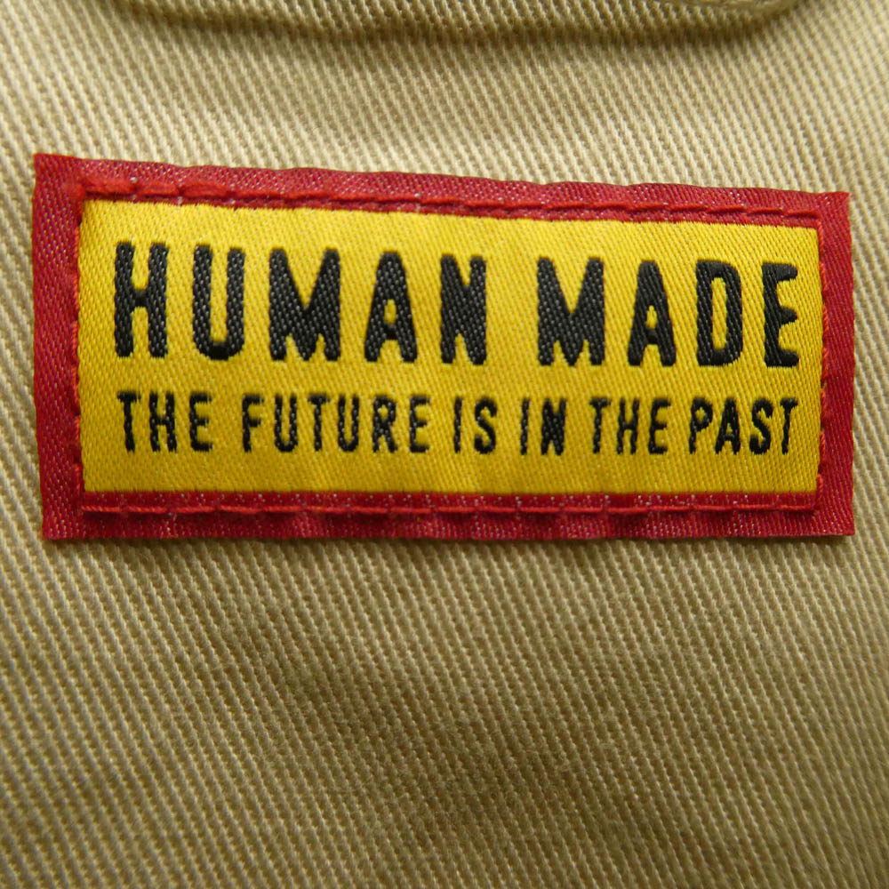 HUMAN MADE ヒューマンメイド 25AW HM30SH014 OVERSIZED SHIRT オーバーサイズ ワイドフィット 長袖 コットンツイル ワークシャツ バックプリント チェーン刺繍 ハートボタン ベージュ系 L【中古】