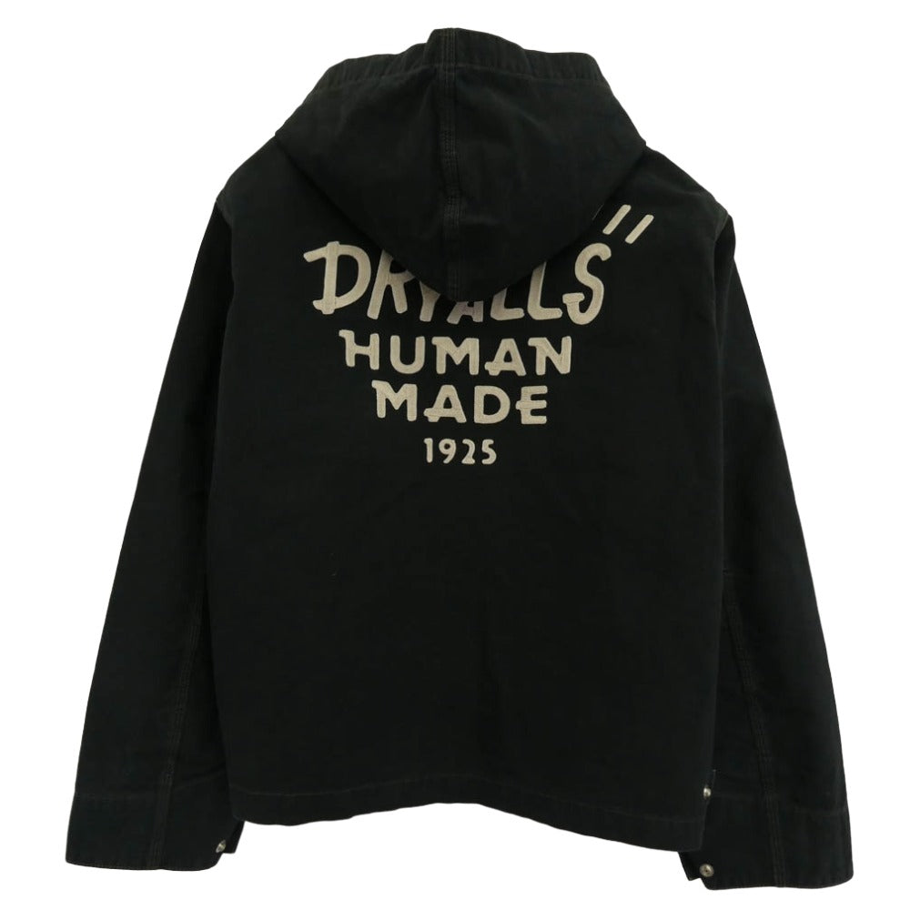 HUMAN MADE ヒューマンメイド 25AW WASHED HOODED JACKET チェーンステッチ 刺繍 ウォッシュド ハートボタン キャンバス生地 フーデッド ジャケット ワーク アクティブ ブラック系 L【中古】
