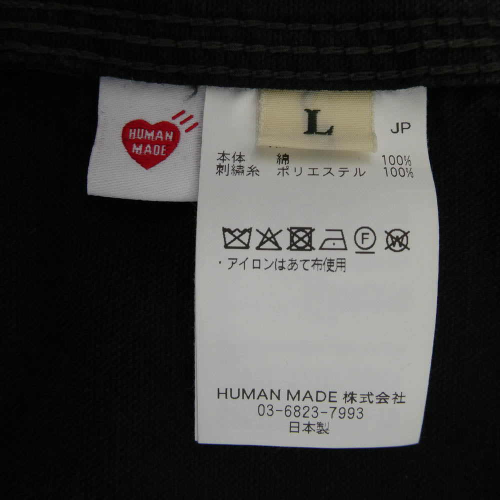HUMAN MADE ヒューマンメイド 25AW WASHED HOODED JACKET チェーンステッチ 刺繍 ウォッシュド ハートボタン キャンバス生地 フーデッド ジャケット ワーク アクティブ ブラック系 L【中古】