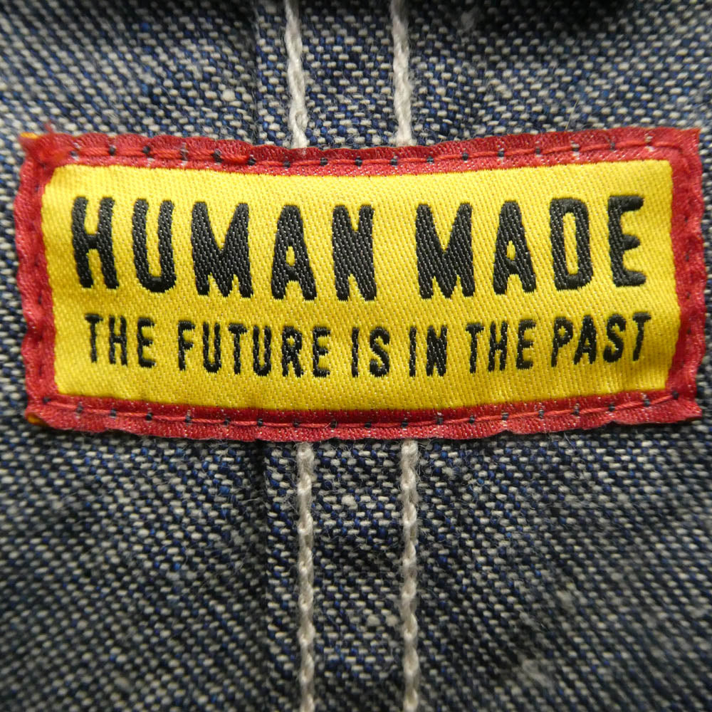 HUMAN MADE ヒューマンメイド 25SS DENIM COVERALL JACKET Indigo チェーンステッチ 刺繍 真鍮製 ハートボタン インディゴ デニム カバーオール ジャケット インディゴブルー系 L【中古】