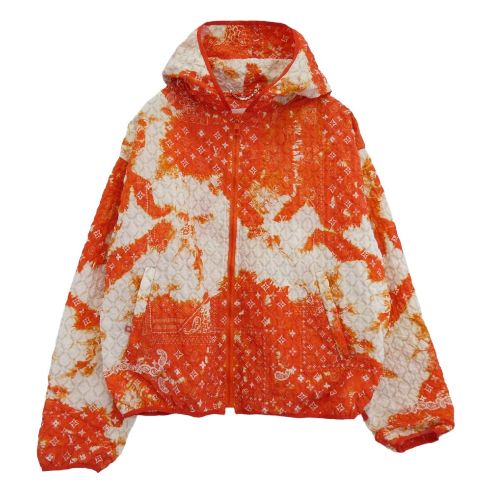 LOUIS VUITTON ルイ・ヴィトン 22年製 RM222M NW1 HNB12W モノグラム バンダナ タイダイ ブリーチ加工 総柄 ジップアップ フーディ ジャケット 52 オレンジ系 52【中古】