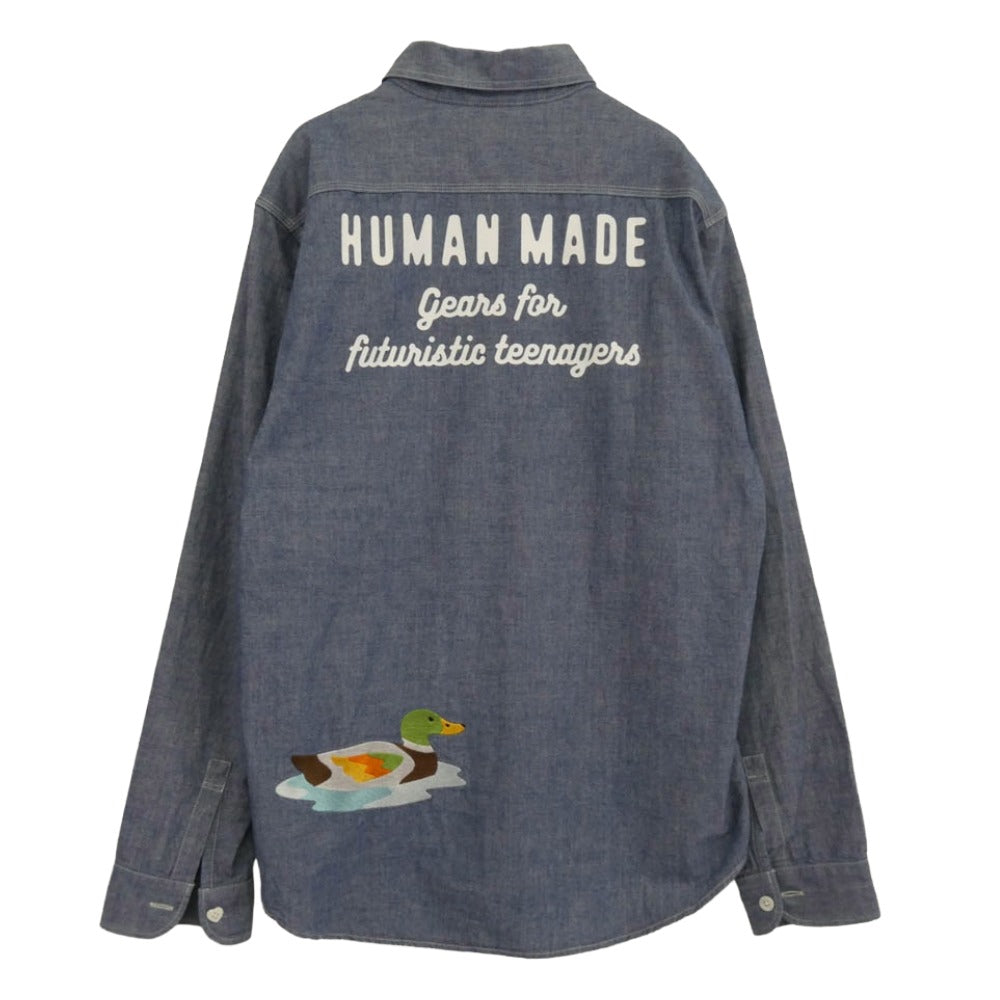 HUMAN MADE ヒューマンメイド DUCK CHAMBRAY L/S SHIRT ダック刺繍 シャンブレー 長袖シャツ ブルー系 L【美品】【中古】