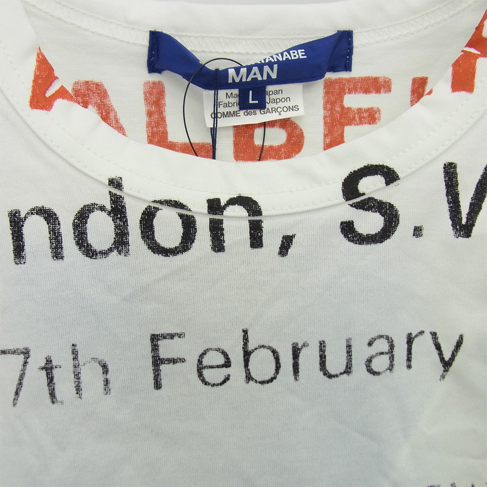 JUNYA WATANABE COMME des GARCONS MAN ジュンヤワタナベコムデギャルソンマン 24AW WN-T005-051 綿度詰め天竺 PINK FLOID ピンクフロイド 半袖Tシャツ ホワイト系 L【新古品】【未使用】【中古】
