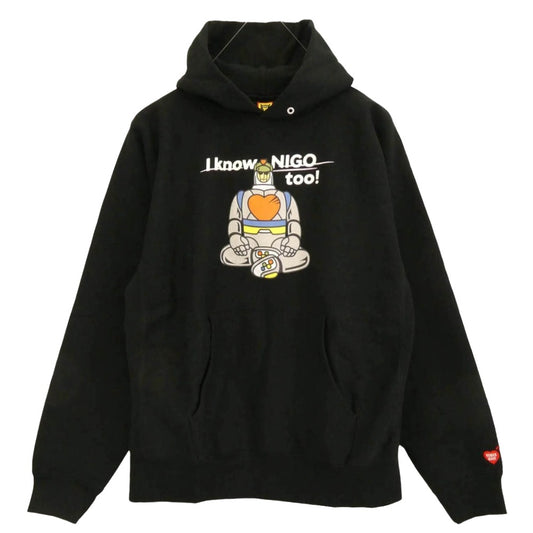 HUMAN MADE ヒューマンメイド XX28CS004 I KNOW NIGO TOO Heavyweight Hoodie アイノウニゴートゥー ヘビーウェイト フーディー プルオーバー パーカー ブラック系 XXL【美品】【中古】