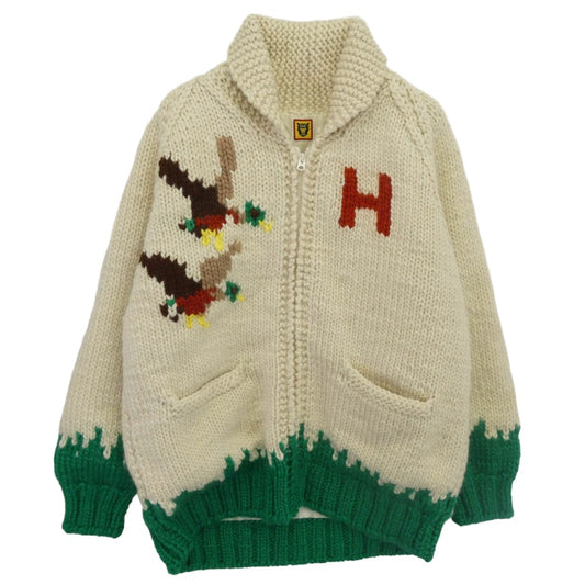 HUMAN MADE ヒューマンメイド DUCK COWICHAN ダック カウチン ニット ジャケット オフホワイト系 L【美品】【中古】
