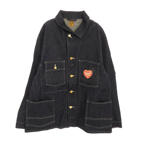 HUMAN MADE ヒューマンメイド HM28JK001 DENIM COVERALL JACKET PAST ハートロゴ デニム カバーオール ワークジャケット インディゴブルー系 XXL【美品】【中古】