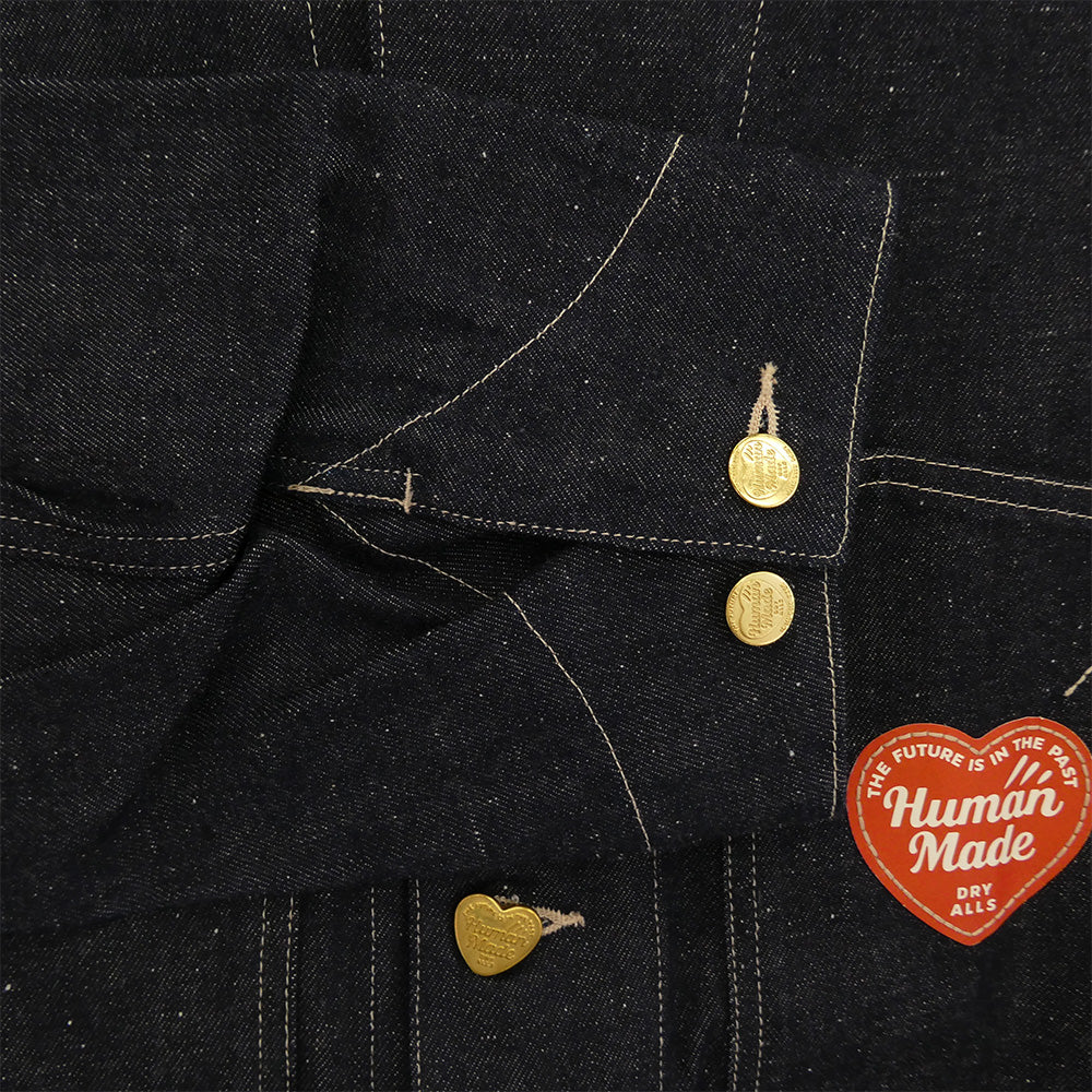 HUMAN MADE ヒューマンメイド HM28JK001 DENIM COVERALL JACKET PAST ハートロゴ デニム カバーオール ワークジャケット インディゴブルー系 XXL【美品】【中古】