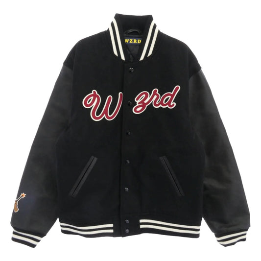 ウィザード WZ29JK001 VARSITY JACKET Kid Cudi ヒューマンメイド取扱い ヴァーシティジャケット 袖レザー スタジャン ブラック系 L【美品】【中古】