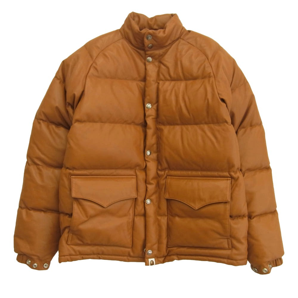 A BATHING APE アベイシングエイプ 23AW 001DNJ801006M レザー クラシック ダウンジャケット ブラウン系 L【中古】