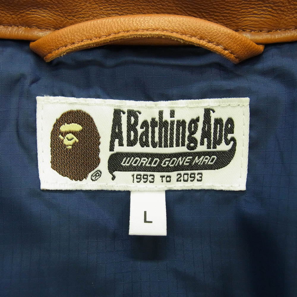 A BATHING APE アベイシングエイプ 23AW 001DNJ801006M レザー クラシック ダウンジャケット ブラウン系 L【中古】