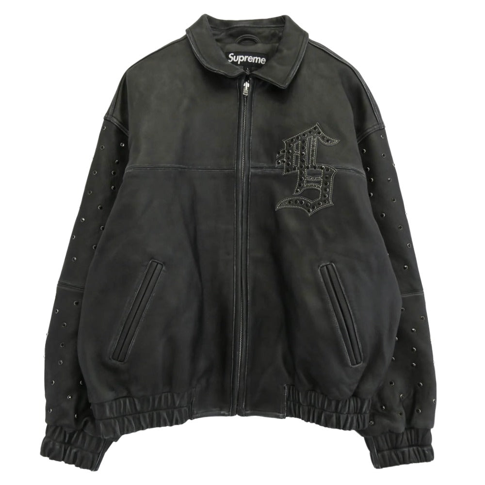 Supreme シュプリーム Gem Studded Leather Jacket ジェムスタッズ レザージャケット ブラック系 L【美品】【中古】
