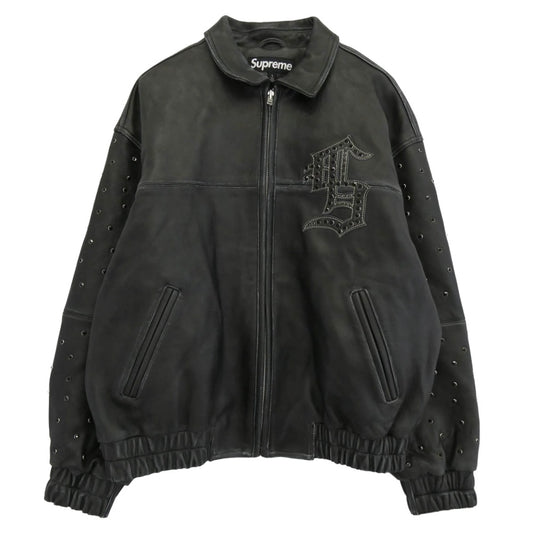 Supreme シュプリーム Gem Studded Leather Jacket ジェムスタッズ レザージャケット ブラック系 L【美品】【中古】