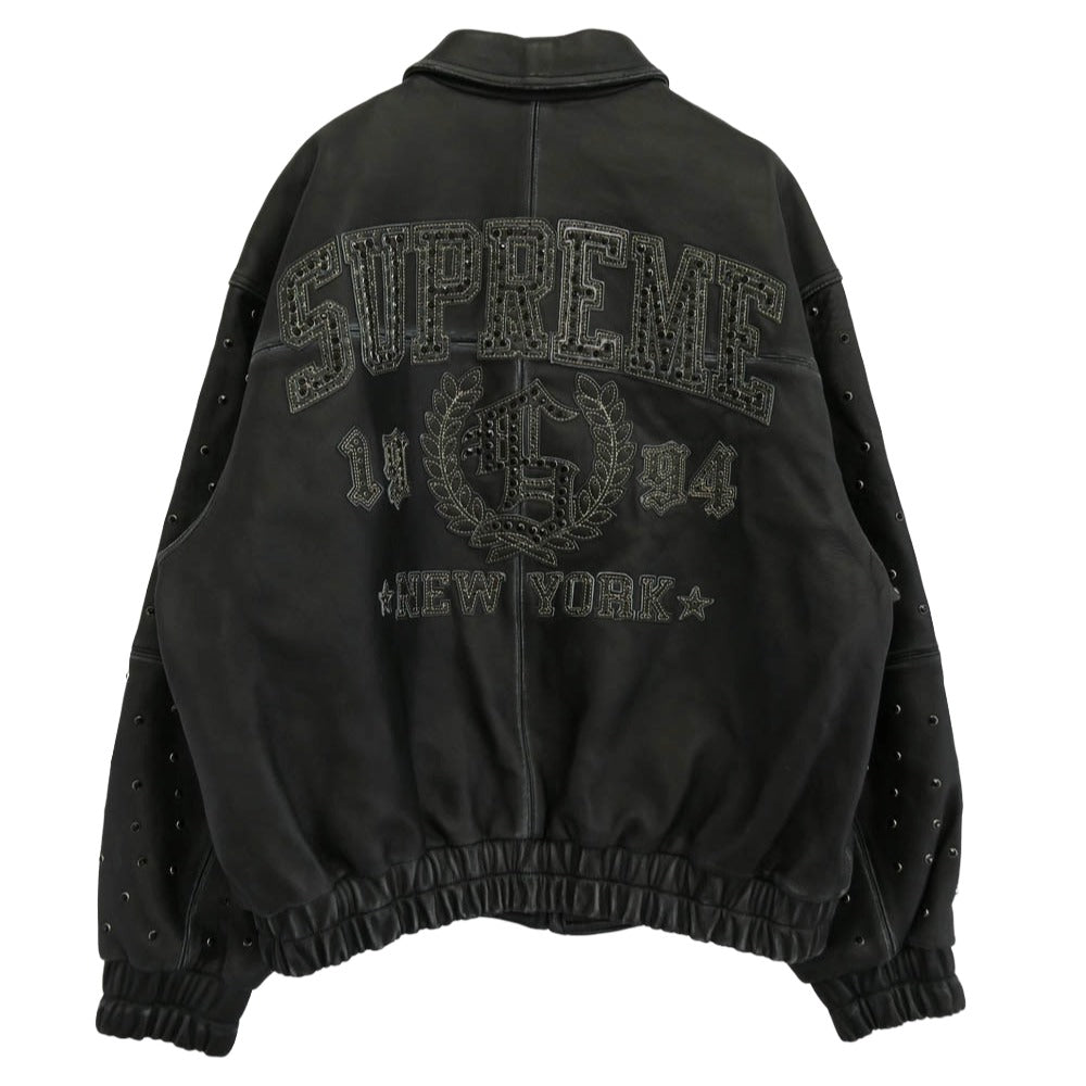 Supreme シュプリーム Gem Studded Leather Jacket ジェムスタッズ レザージャケット ブラック系 L【美品】【中古】