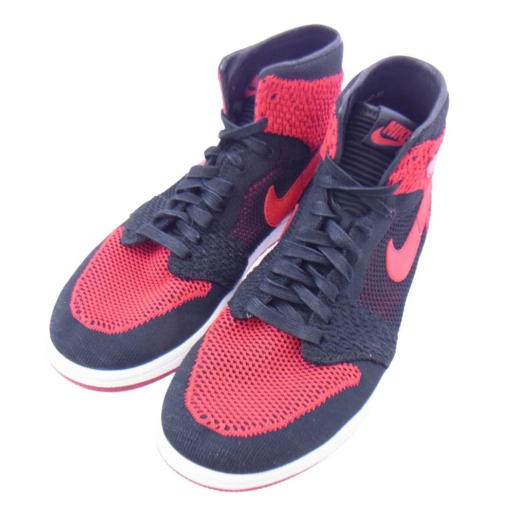 NIKE AIR JORDAN ナイキ ジョーダン 919704-001 1 RETRO HI FLYKNIT BRED 1 ハイ フライニット ブレッド ハイカット スニーカー ブラック系 レッド系 26cm【中古】
