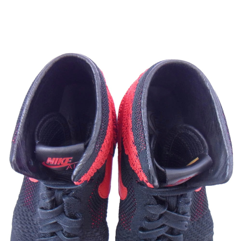 NIKE AIR JORDAN ナイキ ジョーダン 919704-001 1 RETRO HI FLYKNIT BRED 1 ハイ フライニット ブレッド ハイカット スニーカー ブラック系 レッド系 26cm【中古】