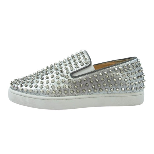 Christian Louboutin クリスチャンルブタン 1160512 ROLLER BOAT FLAT LAMINATO ANIMAL ローラーボート スタッズ スリッポン シルバー系 40【中古】